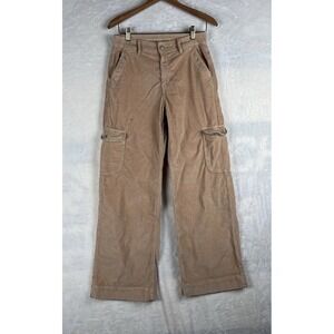 American Eagle Super High Rise Size 4 Baggy Cargo Corduroy Wide Leg Pants Tan Y2